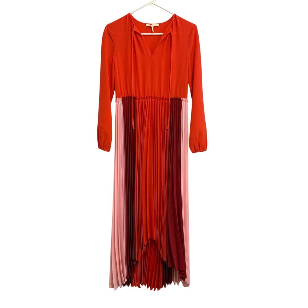 Maje Red and Pink Colorblock Midi Dress Size 1 XS